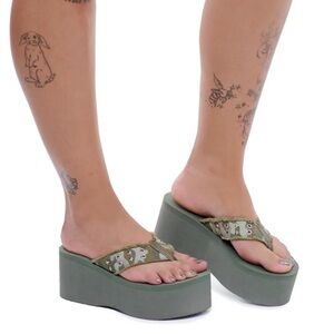 Camo Green Platform Flip Flops